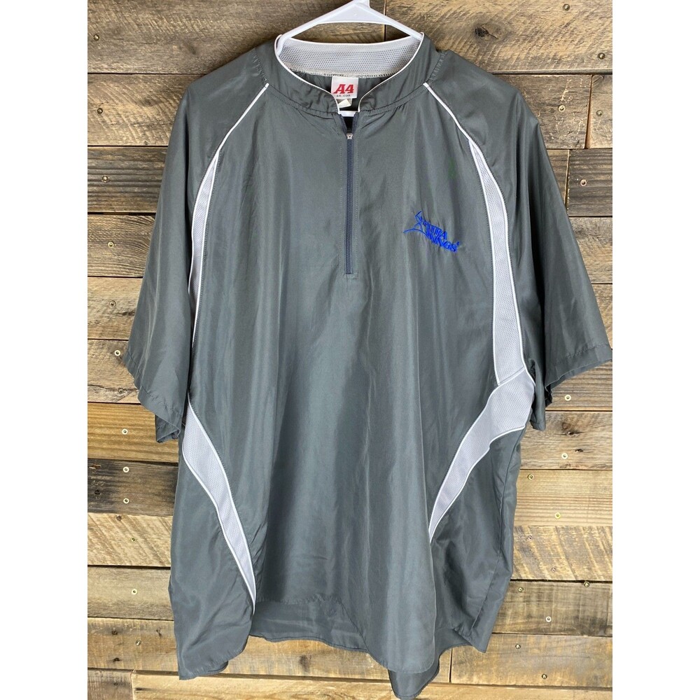 A4 Mens Sz XL Extra Innings 1/4 Zip Gray/Whte Short Sleeve Batting Jacket N4241